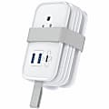 Portable Travel Power Strip with 3 Outlets, 2 USB Ports, 1 USB-C Port - Flat Plug Travel Extension Cord with Multiple Outlets White