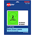 Avery® Print-To-The-Edge Labels With Sure Feed® Technology, 94057-NGP20, Oval, 4" x 6", Matte Neon Green, Pack of 40 1 thumbnail image