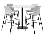 KFI Studios Proof Bistro Square Pedestal Table With Imme Bar Stools, Includes 4 Stools, 43-1/2”H x 42”W x 42”D, Designer White Top/Black Base/Light Gray Chairs