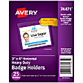 Avery® Secure Top Badge Holders, Horizontal Prepunched, 3" x 4" Badge, Clear, Box Of 25