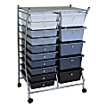 Realspace® 15-Drawer Mobile Organizer, 37 5/7"H x 25"W x 15 1/5"D, Black/Gray/White