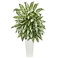 Nearly Natural Silver Queen 43" Artificial Plant With Tower Planter, Green/White