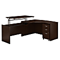 Bush Business Furniture Components 60"W Left Hand 3 Position Sit to Stand L Shaped Desk with Mobile File Cabinet, Mocha Cherry, Premium Installation