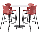 KFI Studios Proof Bistro Square Pedestal Table, Includes 4 Stools, 43-1/2”H x 36”W x 36”D, Designer White Top/Black Base/Coral Chairs - 840031941152 1 thumbnail image