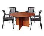 Boss Office Products 47" Round Table And Mesh Guest Chairs With Casters Set, Cherry/Black