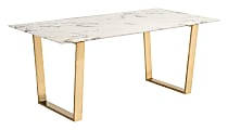 Zuo Modern Atlas Composite Stone And Stainless Steel Rectangle Dining Table, 29-3/4”H x 70-15/16”W x 35-7/16”D, White/Gold