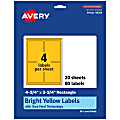 Avery® Print-To-The-Edge Labels With Sure Feed® Technology And Easy Peel®, 94254-BYP20, Rectangle, 4-3/4" x 3-3/4", Matte Bright Yellow, Pack of 80 1 thumbnail image