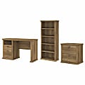 Bush Furniture Yorktown 50"W Home Office Desk With Lateral File Cabinet And 5-Shelf Bookcase, Reclaimed Pine, Standard Delivery