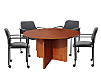 Boss Office Products Round Table And 4 Stackable Guest Chairs Set, Cherry/Black