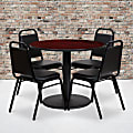 Flash Furniture Round Laminate Table Set With Round Base And 4 Trapezoidal-Back Banquet Chairs, 30"H x 36"W x 36"D, Mahogany/Black
