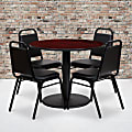Flash Furniture Round Laminate Table Set With Round Base And 4 Trapezoidal-Back Banquet Chairs, 30"H x 36"W x 36"D, Mahogany/Black 1 thumbnail image