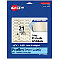 Avery® Pearlized Permanent Labels With Sure Feed®, 94061-PIP25, Oval Scalloped, 1-1/8" x 2-1/4", Ivory, Pack Of 525 Labels