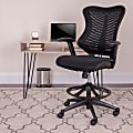 Flash Furniture Designer Mesh High-Back Drafting Chair With LeatherSoft Sides And Adjustable Arms, Black