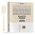 Amscan 8017 Solid Heavyweight Plastic Forks, Vanilla Crème, 50 Forks Per Pack, Case Of 3 Packs
