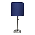 Creekwood Home Oslo Power Outlet Metal Table Lamp, 19-1/2"H, Navy Blue Shade/Brushed Steel Base 1 thumbnail image