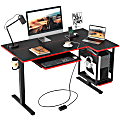 Bestier 58"W Electric Adjustable-Height Standing Desk With Keyboard Tray And CPU Host Shelf, Carbon Fiber Black