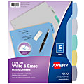 Avery® Durable Write-On Plastic Dividers With Erasable Tabs, 8 1/2" x 11", Multicolor, 5 Tabs