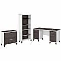 Bush Business Furniture Somerset 60"W Office Computer Desk With Lateral File Cabinet And 5-Shelf Bookcase, Storm Gray/White, Standard Delivery 1 thumbnail image