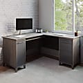 Realspace® Koru 60"W L-Shaped Corner Computer Desk With Integrated Power & Charging, Two-Tone Slate/Gray Oak