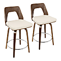 LumiSource Trilogy Mid-Century Modern Counter Stools, Walnut/Cream, Set Of 2 Stools