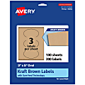 Avery® Kraft Permanent Labels With Sure Feed®, 94052-KMP100, Oval, 3" x 5", Brown, Pack Of 300