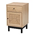 Baxton Studio Cherelle Mid-Century Modern Wood 1-Drawer Square End Table, 25-1/4"H x 15-3/4"W x 15-3/4"D, Light Brown/Black