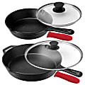 MegaChef Pre-Seasoned 6-Piece Cast Iron Skillet Set, Black/Red