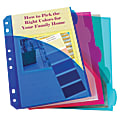 C-Line® Mini-Size 5-Tab Poly Index Dividers With Pockets, 5 1/2" x 8 1/2", Assorted Colors, 5 Dividers Per Pack, Set Of 12 Packs