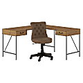 Kathy Ireland® Home by Bush Furniture Ironworks 60"W L-Shaped Writing Desk With Mid-Back Tufted Office Chair, Vintage Golden Pine, Standard Delivery 1 thumbnail image