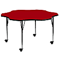Flash Furniture Mobile Height Adjustable Thermal Laminate Flower Activity Table, 30-3/8”H x 60''W, Red