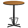 Flash Furniture Round Laminate Table Top With Bar Height Table Base And Foot Ring, 43-3/16”H x 36”W x 36”D, Natural