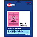 Avery® Print-To-The-Edge Labels With Sure Feed® Technology And Easy Peel®, 94204-BPP10, Rectangle, 1/2" x 1-3/4", Matte Bright Pink, Pack of 600 1 thumbnail image