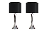 LumiSource Lenuxe Contemporary Table Lamps, 24-1/4”H, Black Shade/Polished Nickel Base, Set Of 2 Lamps