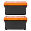 Iris® Heavy Duty Store-It-All Totes, 20.5 Gallon, 30-1/2”L x 16-1/2”W x 25-1/4”H, Black/Orange, Set Of 2 Totes