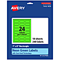 Avery® Print-To-The-Edge Labels With Sure Feed® Technology And Easy Peel®, 94220-NGP10, Rectangle, 1" x 2", Matte Neon Green, Pack of 240 1 thumbnail image