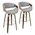 LumiSource Curvini Bar Stools, Walnut/Gray, Set Of 2 Stools