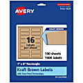 Avery® Kraft Permanent Labels With Sure Feed®, 94224-KMP100, Rectangle, 1" x 3", Brown, Pack Of 1,600