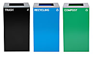 Alpine Industries Stainless-Steel Open Top Recycling, Compost And Trash Can Set With Square Lids, 29 Gallons Black/Blue/Green - ALP4450-BLK-KIT14 1 thumbnail image