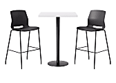 KFI Studios Proof Bistro Square Pedestal Table, Includes 2 Stools, 43-1/2”H x 30”W x 30”D, Designer White Top/Black Base/Black Chairs - 840031942197 1 thumbnail image