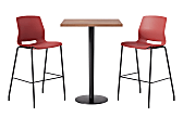 KFI Studios Proof Bistro Square Pedestal Table With Imme Bar Stools, Includes 2 Stools, 43-1/2”H x 30”W x 30”D, River Cherry Top/Black Base/Coral Chairs