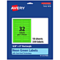 Avery® Printable Labels With Sure Feed® Technology, 94214-NGP10, Rectangle, 5/8" x 3", Matte Neon Green, Pack of 320 1 thumbnail image