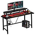 Bestier 63"W Gaming Desk With Aircraft Arc, LED Lights & Monitor Stand, Black