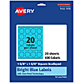 Avery® Print-To-The-Edge Labels With Sure Feed® Technology, 94110-BBP20, Square Scalloped, 1-5/8" x 1-5/8", Matte Bright Blue, Pack of 400 1 thumbnail image