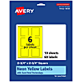 Avery® Print-To-The-Edge Labels With Sure Feed® Technology And Easy Peel®, 94109-NYP10, Square, 2-3/4" x 2-3/4", Matte Neon Yellow, Pack of 60 1 thumbnail image