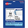 Avery® Waterproof Permanent Labels With Sure Feed®, 94206-WMF50, Rectangle, 1-1/3" x 4", White, Pack Of 700