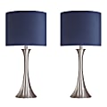LumiSource Lenuxe Contemporary Table Lamps, 24-1/4”H, Navy Shade/Brushed Nickel Base, Set Of 2 Lamps