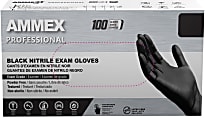 Ammex Professional Powder-Free Exam-Grade Nitrile Gloves, Large, Black, Box Of 100 Gloves