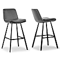 Glamour Home Avalyn Faux Leather Bar Stools With Metal Legs, Gray, Set Of 2 Stools