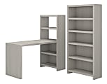 kathy ireland® Office by Bush Business Furniture Echo Bookcase Desk With Storage, Gray Sand, Standard Delivery