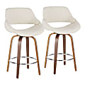 LumiSource Fabrico Counter Stools, Cream Seat/Walnut Frame/Silver Round Footrest, Set Of 2 Stools 1 thumbnail image